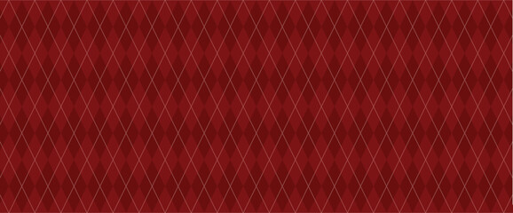 Dark Red Argyle Vector Pattern. Christmas Background. Golf Textile Print. Emerald Diamonds with Gold Accent Lines. Seamless Pattern Tile.