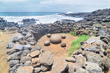 Te Pito Kura archaeological complex with magnetic stone, Easter Island © robnaw