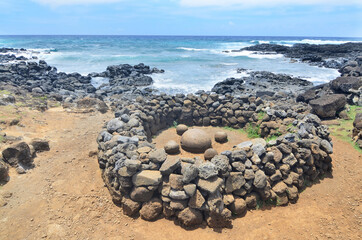 Te Pito Kura archaeological complex with magnetic stone, Easter Island