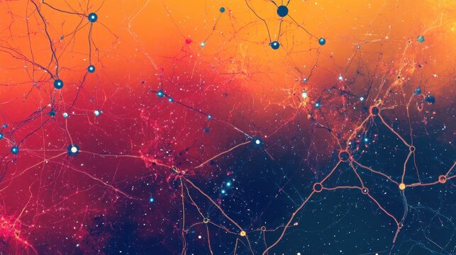 Abstract Neural Network Visualization: A Symphony of Interconnected Nodes and Vibrant Hues