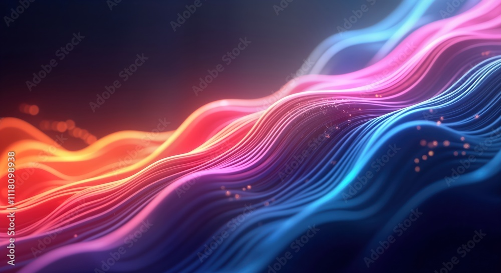 Poster abstract colorful wavy lines create dynamic 3d effect. vibrant hues blend seamlessly. modern design 