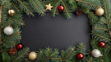 Fototapeta premium Free Photo christmas wreath with bells and ribbon greeting card Christmas border with copy space festive background 