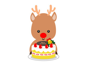 クリスマスケーキを持つトナカイ