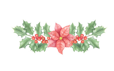 Fototapeta premium Christmas decoration. Watercolor composition of spruce branches