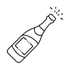 champagne bottle icon, valentines day illustration, valentine icon - simple black line art of champagne bottle, symbolizing valentines day celebrations. valentine vector.