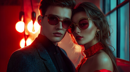 Happy couple in love. Stunning  portrait of young stylish fashion couple indoors