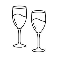 champagne glasses icon, valentines day illustration, valentine icon - simple black line art of champagne glasses, symbolizing valentines day celebrations. valentine vector.