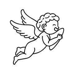 cherub icon, valentines day illustration, valentine icon - simple black line art of cherub, symbolizing valentines day celebrations. valentine vector.