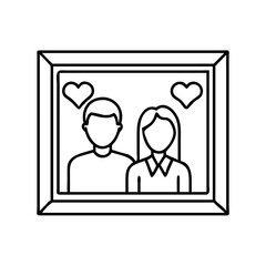 couple s photo frame icon, valentines day illustration, valentine icon - simple black line art of couple s photo frame, symbolizing valentines day celebrations. valentine vector.