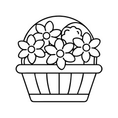 flowers in a basket icon, valentines day illustration, valentine icon - simple black line art of flowers in a basket, symbolizing valentines day celebrations. valentine vector.