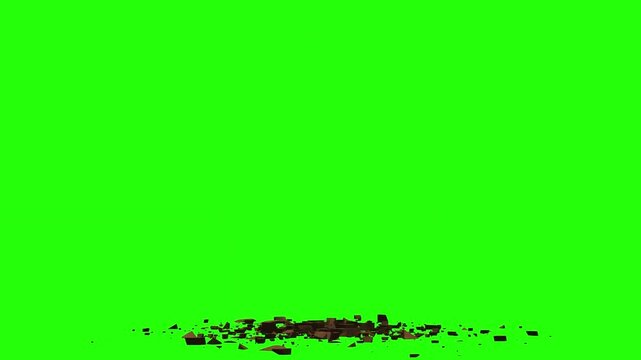 green screen grenade explosion effect chroma key filter fast real realistic splash exploding bombshell 3d motion graphics render bomb animation rendering black dark objects ruins fall