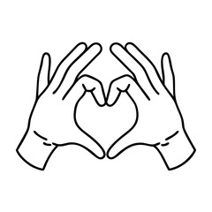 hands forming heart icon, valentines day illustration, valentine icon - simple black line art of hands forming heart, symbolizing valentines day celebrations. valentine vector.