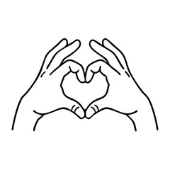 Fototapeta premium hands forming heart icon, valentines day illustration, valentine icon - simple black line art of hands forming heart, symbolizing valentines day celebrations. valentine vector.
