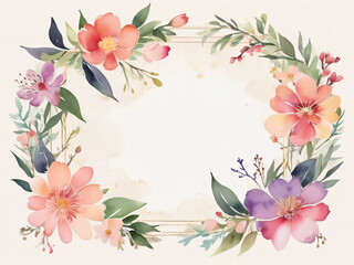 Fototapeta premium Wedding invitation featuring soft watercolor flower border.