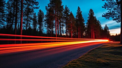 Long Exposure Photograph of Car Lights on the Highway at Night, with Lake St