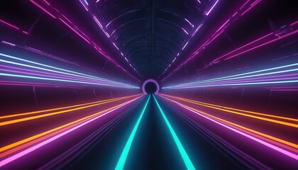 colorful Motion blur of Automatic train moving inside tunnel in Tokyo, Japan. 354