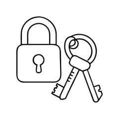 lock and key icon, valentines day illustration, valentine icon - simple black line art of lock and key, symbolizing valentines day celebrations. valentine vector.