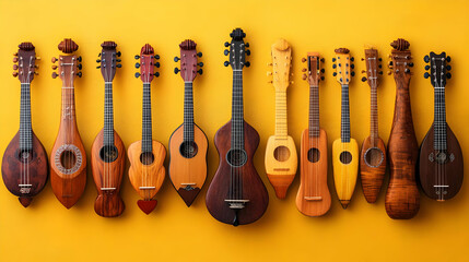 Fototapeta premium Glossy Seollal Traditional Music Instruments Background concept as A glossy background displaying traditional Korean music instruments used during Seollal celebrations arranged elegantly with ample co