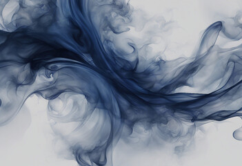 Fototapeta premium Abstract pattern of swirling dark blue smoke or ink in water against a light background.