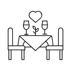 romantic dinner table icon, valentines day illustration, valentine icon - simple black line art of romantic dinner table, symbolizing valentines day celebrations. valentine vector.