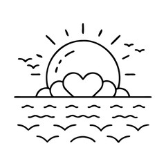 romantic sunset icon, valentines day illustration, valentine icon - simple black line art of romantic sunset, symbolizing valentines day celebrations. valentine vector. © Waliul