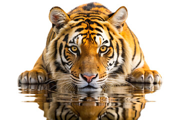 Obraz premium Tiger Drinking Water isolated on white background isolated on white background as transparent. PNG. AI GENERATED