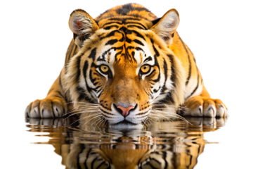 Tiger Drinking Water isolated on white background isolated on white background as transparent. PNG. AI GENERATED