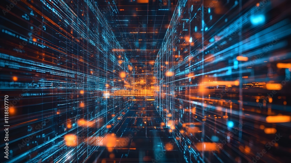Poster data governance: a digital cityscape symbolizing structured and secure data management, ensuring the