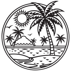 Fototapeta premium Summer sunset line art vector 