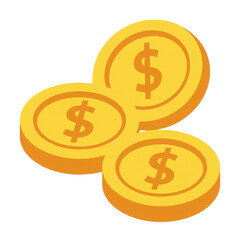 Three golden coins, dollar sign, simplistic design