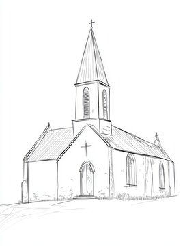 simple church sketch, steeple, cross, line art clip art preview