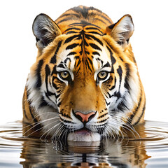 Fototapeta premium Tiger Drinking Water isolated on white background isolated on white background as transparent. PNG. AI GENERATED