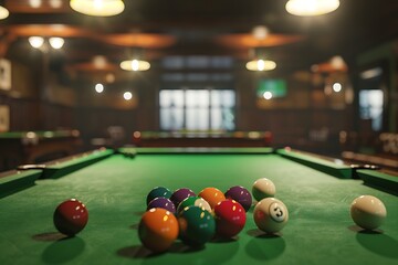 billiard table with balls