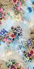watercolor background with colorful rose flowers for textile digital printing