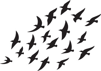 Stylish black and white silhouette art of flying birds.