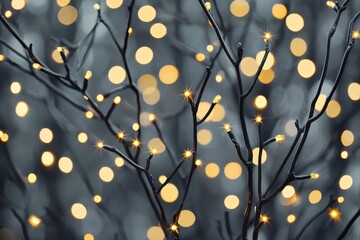 Festive Branch Lights Warm Gold Bokeh Christmas Decor Winter Sparkle