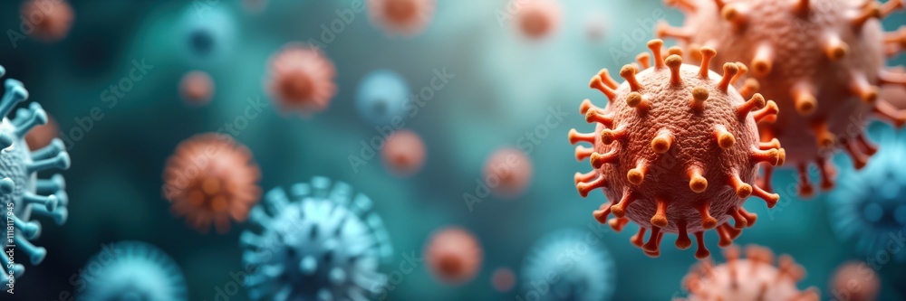 Poster closeup view of virus cells. illustration shows detailed structure. possible use in scientific publi
