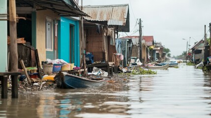 Obraz premium Flooded Houses in a Canal Cityscape
