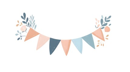Pastel Triangle Bunting with Delicate Floral Accents