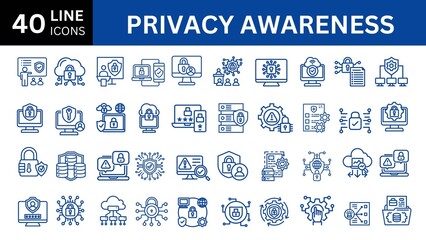 Privacy Awareness icon set. Privacy icon set. Containing secured payment, encryption, safety, insurance, data protection, detector, sensor, locked, password and icon. Solid icon collect