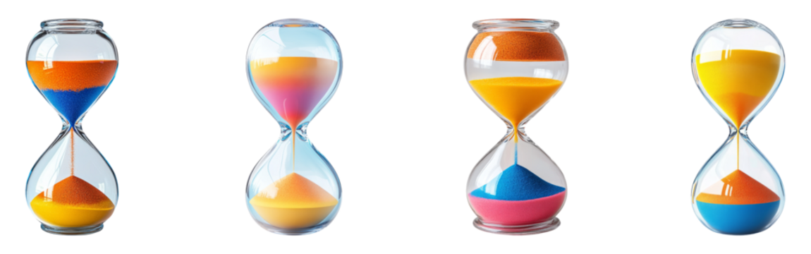 Colorful Hourglasses Isolated on Transparent Background