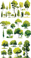 Collection of Green Trees and Bushes - Vector Illustration