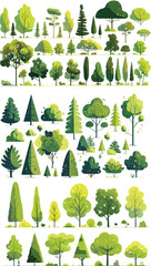 Collection of Green Trees and Bushes - Vector Illustration