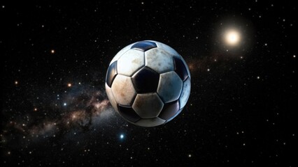 A Worn Soccer Ball Floating Amidst a Starry Night Sky