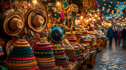 Obraz premium Reyes Magos in a traditional marketplace with glossy background and copy space concept as Vibrant scene of Reyes Magos in a traditional marketplace complemented by a glossy background that highlights 