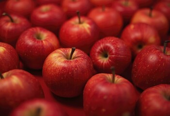 Close-up of red apples arranged in dense pattern on red surface