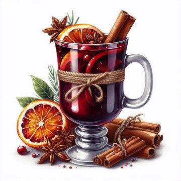 recommend clip art: Watercolor illustration of mulled wine isolated on white background