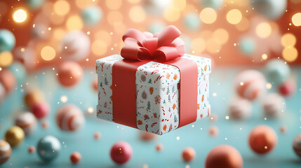 Fototapeta premium Reyes Magos Levitation Gift Vector concept as Vector illustration of a gift levitating with festive patterns symbolizing the magic of Reyes Magos isolated on white perfect for infographics and Adobe S