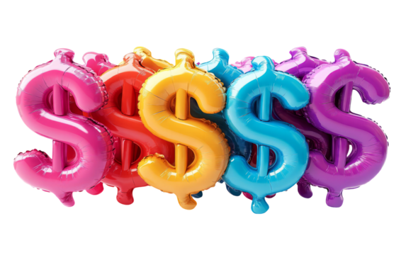 Colorful Dollar Sign Balloons on Transparent Background