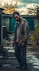 Zombie man. Post-apocalyptic makeup. Horror. Holiday. Traditions.